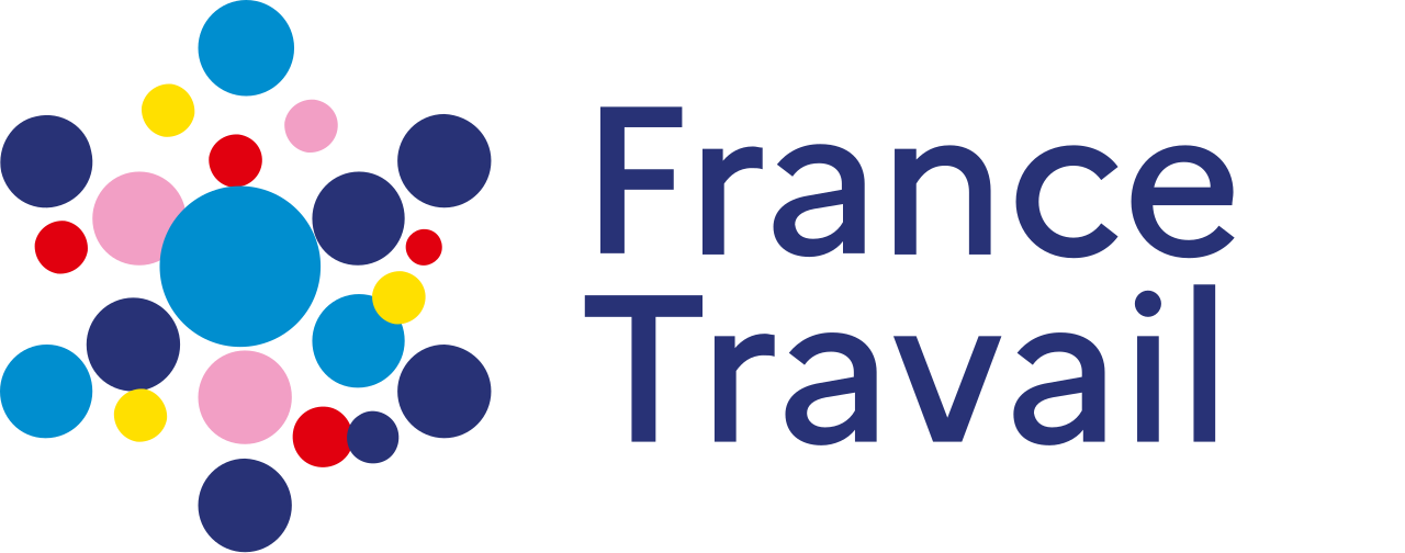 France Travail logo with a cluster of colorful circles on the left and the text 'France Travail' in dark blue to the right.